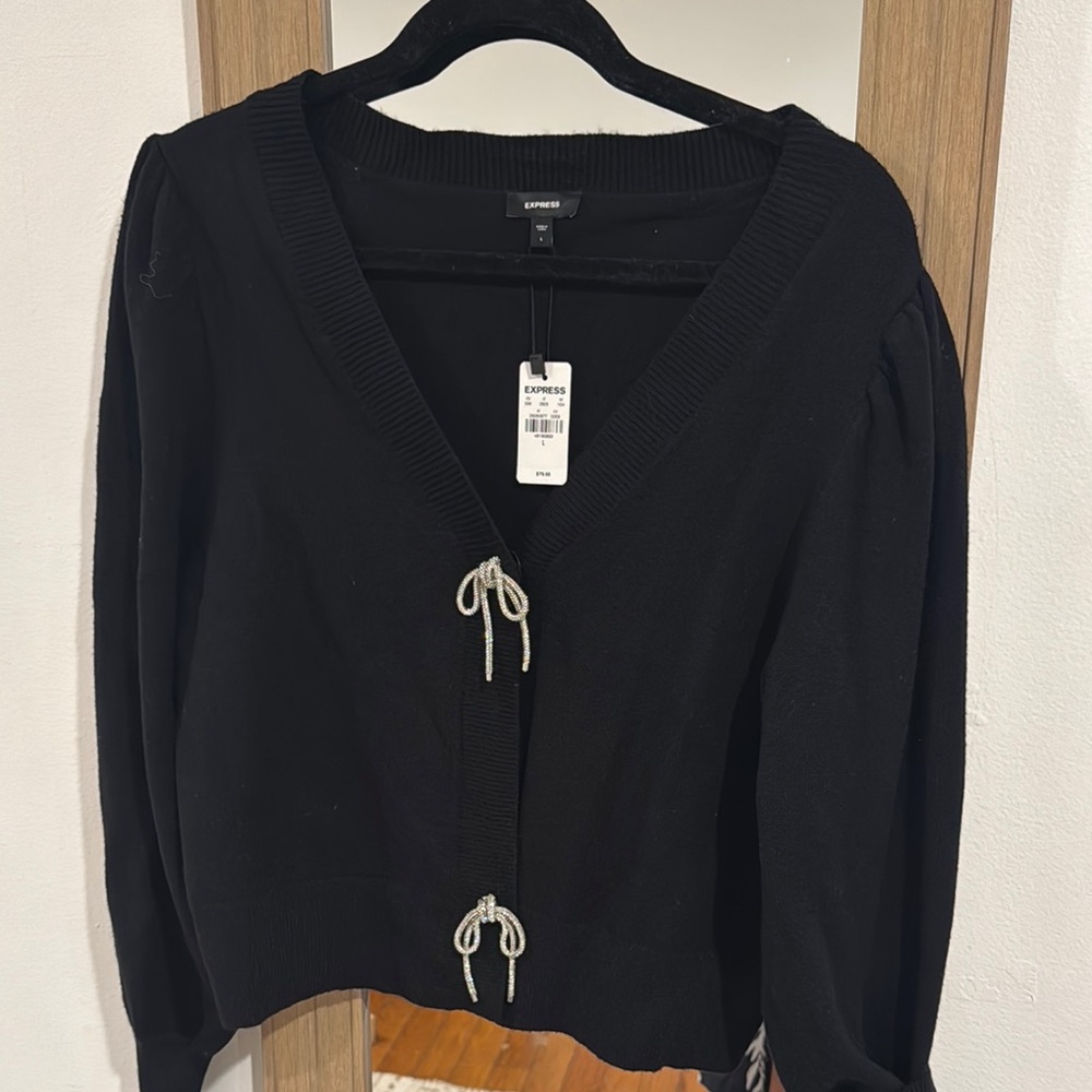Express Black and White Tie Front 3/4 Sleeve Blouse